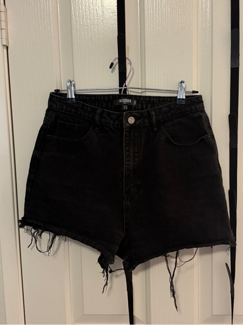 Missguided Black Distressed High-Rise Denim Shorts